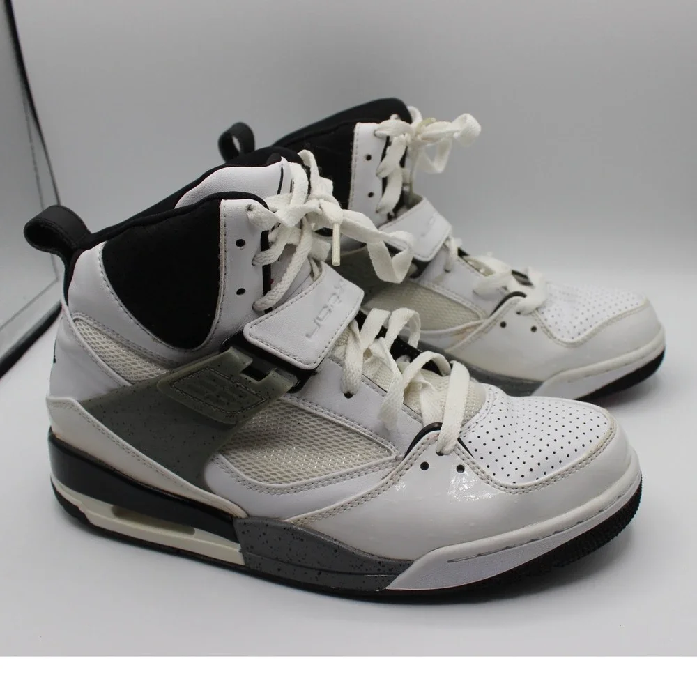 Jordan Flight 45 High Mens White Black Cement Grey Sneakers 384519-109 Size 8